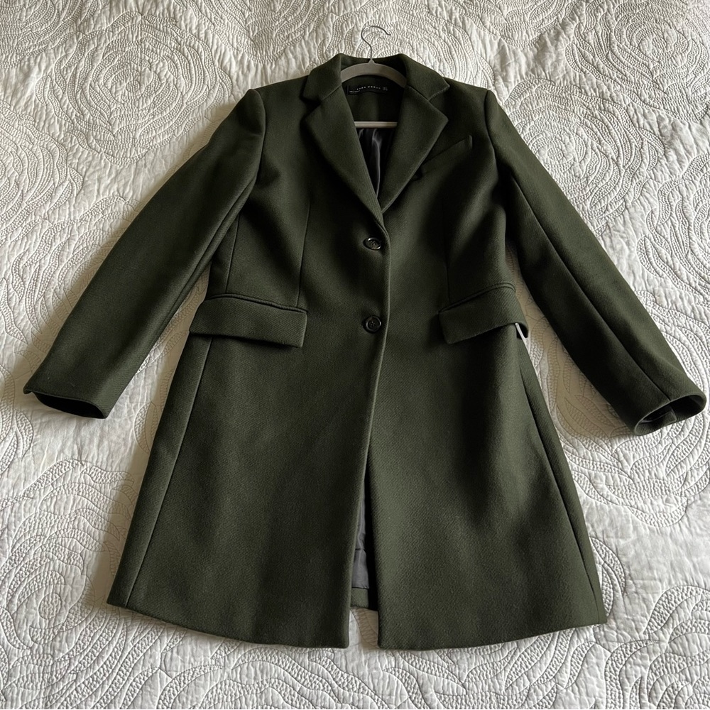 Zara - Structured Wool Blend Pea Coat - Green - image 3